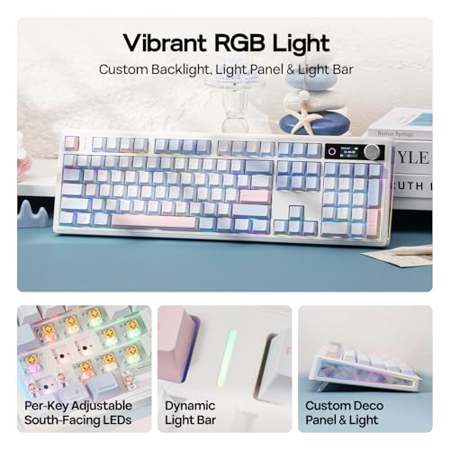 Image of EPOMAKER TH108 V2 PRO Full Size Mechanical Keyboard with Screen&Knob, 10000mAh, BT /2.4Ghz, Mac Modifier PBT Keycap, Hot Swap, RGB, Gasket, Wireless Gaming Keyboard for Mac /PC (Blue, Creamy Jade)