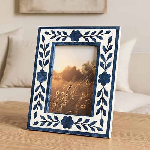 Floral Inlay Picture Frame with 4x6 Photo Display – Unique