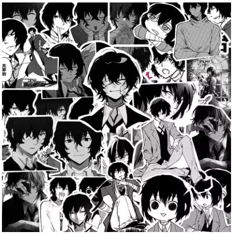70Pcs Anime Stationery Stickers Black and White Bungo Stray Dogs Dazai Osamu Cute Kawaii Sticker Stationery Student Cartoon Manga Waterproof Graffiti Decorate