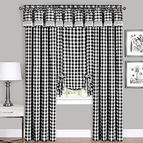 Woven Trends Farmhouse Curtains Kitchen Decor, Buffalo Plaid Single Panel, Classic Country Plaid Gingham Checkered Design, Farmhouse Decor, Window Curtain Treatments (Black, 42