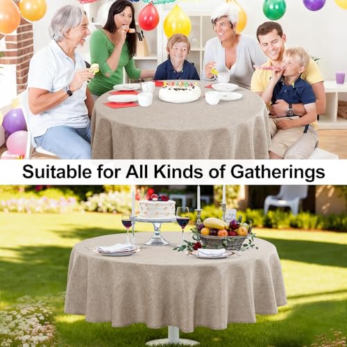 JIUZHEN 108 Inch Round Table Cloth Faux Linen Farmhouse Tablecloth Wrinkle and Stain Resistant Decorative Fabric Table Cover for Kitchen, Dining Room, Parties and Camping, Stone by JIUZHEN - Image 7