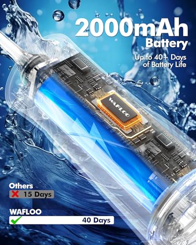 WAFLOO Munddusche – 5 Modi, 6 Zahnseidespitzen, wiederaufladbar, kabellos, tragbar, 300 ml größerer Tank, elektrischer Wasserflosser-Reiniger, IPX7, wasserdicht, Zahnseide, Weiß – Bild 7