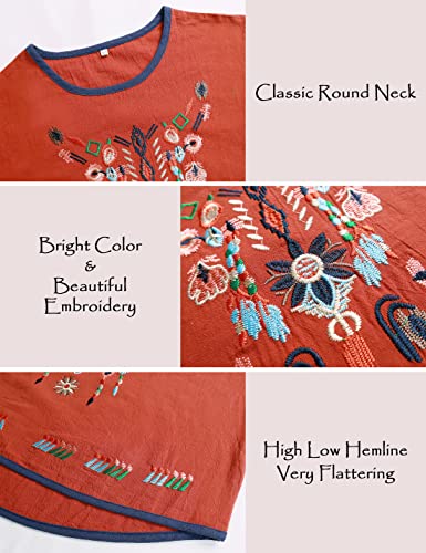 SeekMe Women's Cotton Linen Tops Embroidered Short Sleeve Peasant Boho Mexican Tunic Top Festival Casual Loose T Shirt3