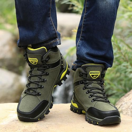 WOWEI Wanderstiefel Wanderschuhe wasserdichte Outdoor Sportlich Gleitsicher Bequem Leicht Bergstiefel Trekking Schuhe Damen Herren Wanderhalbschuhe, Armee Grün-1, 39 EU