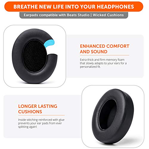 Image of WC Wicked Cushions Replacement Ear Pads for Beats Studio 2 & 3 (B0501, B0500) Wired & Wireless | Does NOT Fit Beats Solo | Softer PU Leather, Enhanced Foam & Stronger Adhesive | Black