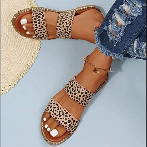 OMIREL Leopard Print Leather Wedge Soft Sole Sandal Leopard Print Sandals Mules Slip on Shoes Sandals for Women Open Toe Slippers Comfortable Beach Shoes,Leopard,US7/EU383