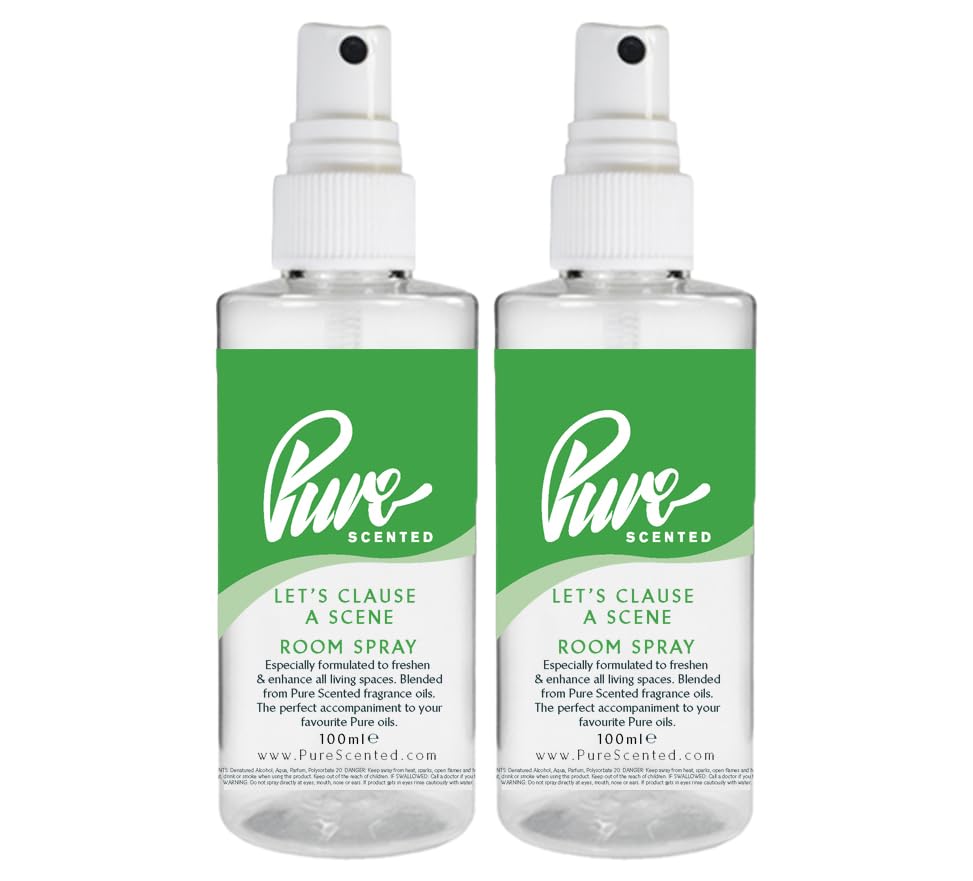 "Pure Scented 200ml Room & Fabric Sprays 2 x 100ml Suitable For Home, Car, Caravan, Work, Gym Bags, Odour Eliminators (2 x 100ml, Let's Claus A Scene)"