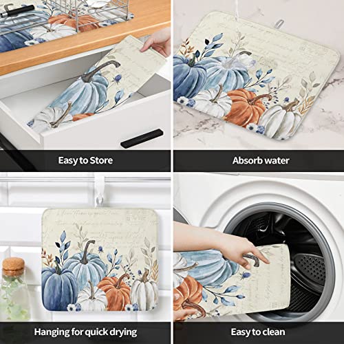 Loopop LPP-240701-SLXM12654ZDBBLOP Fall Dish Drying Mat For Kitchen Counter Blue Pumpkin Drying Pad Absorbent Drying Mats thumb #3
