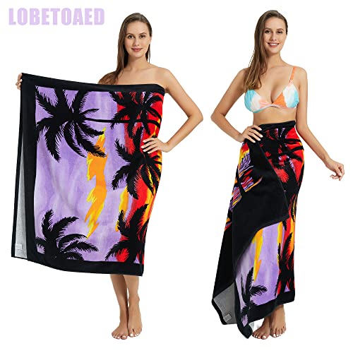 Lobetoaed Extra Large Beach Towel (70"X40")- 100% Cotton -Sand Free Oversized Extra Large Cool Beach Towel For Women,Quick Dry Highly Absorbent Beach Towel For Swim/Surf/Bath/Pool,Coconut Tree Pattern #TOP5