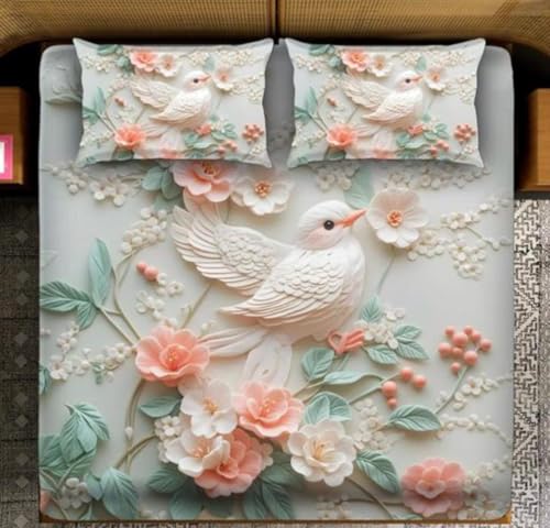 Image of DECOR WELL Premium 7D Digital Print Polycotton Double Bed Sheet with 2 Matching Pillow Covers - Soft, Wrinkle-Resistant & Vibrant Bedroom Decor - Green Sparrow