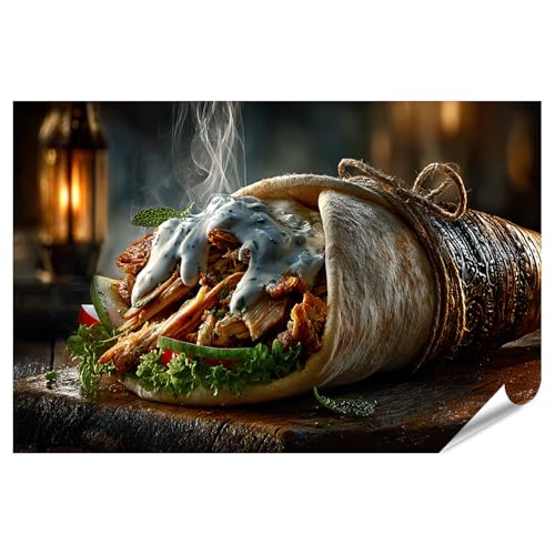 islandburner Poster di alta qualità, delizioso kebab in pane pita con verdure fresche e salsa allo yogurt, standard