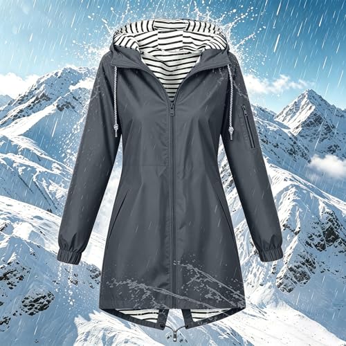 Chaqueta impermeable mujer ideal para caminar en verano con capucha a rayas 3