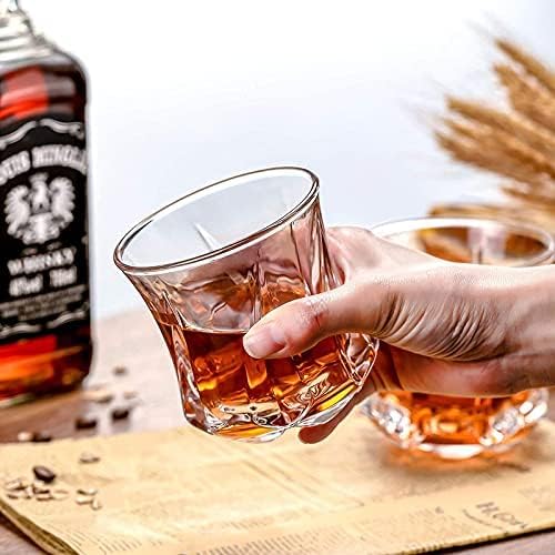 Image of Premium Crystal Whiskey Glass - Twisted Design, Set of 4, 300ml Old Fashioned Tumbler for Bourbon, Scotch & Cocktails (4, Round Twisted)