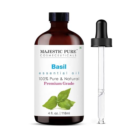 MAJESTIC PURE Basil Essential Oil, Therapeutic Grade, Pure and Natural Premium Quality Oil, 4 Fl Oz
