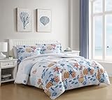 CARIBBEAN JOE King 3-Piece Comforter Set, Tropical Coastal Beach Design Bedding, Seashells