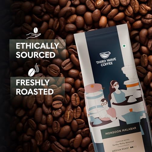 Image of THIRD WAVE COFFEE Monsoon Malabar Coffee, Arabica, Medium Roast, Medium Grind for Aeropress Brewing, 250g