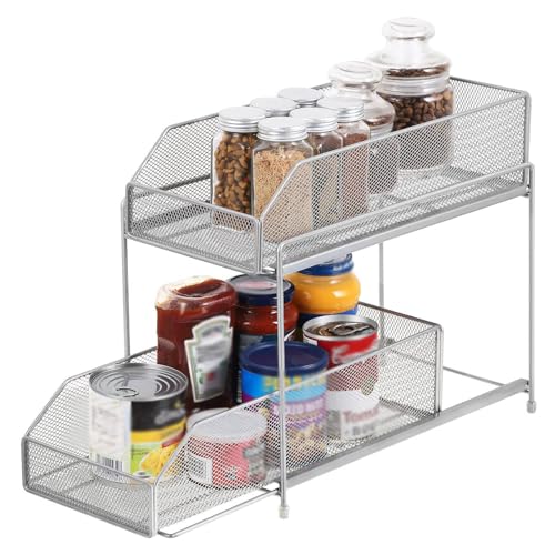 Under Sink Organizer, 2-Tier Double Sliding Drawers, Pull-Out Under Cabinet Storage Rack for Kitchen and Bathroom, Efficient Storage Solution for Home Organization