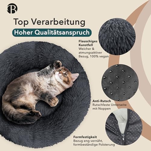 bluzelle Hundebett Große Hunde, 100cm Hundekissen Rund Donut Kissen Hundekorb Flauschig Plüsch, Ergonomisch Bezug Waschbar rutschfest Weich Kuschelig Kunstfell, Farbe:Dunkel-Grau