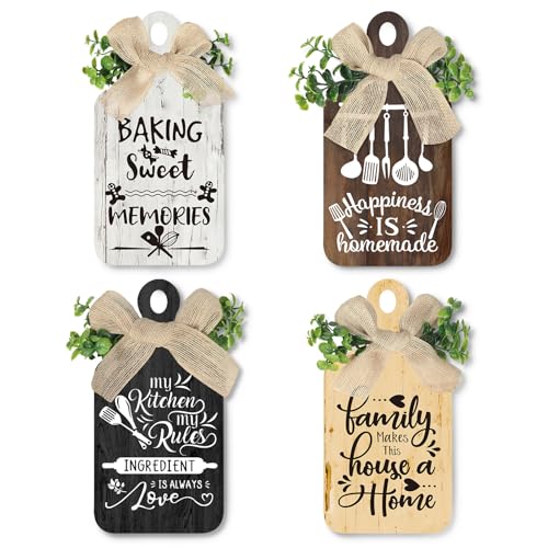 Arquiel 4Pcs Wooden Wall Art Decor Farmhouse Kitchen Rules Wood Hangings Rustic Decor (5.5 x 11 Inches)