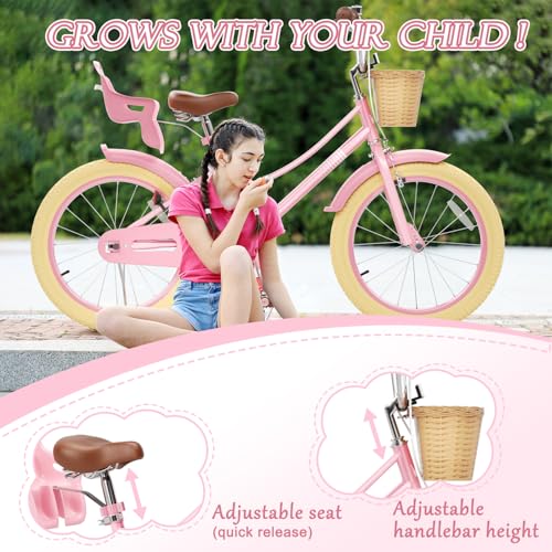 Image of Glaf Girls Bike Bicycle for 2-12 Years Old 12 14 16 20 inch Kids Toddler Bike with Training Wheels and Basket,Doll Seat, Kids Bike Bicycle for Gift