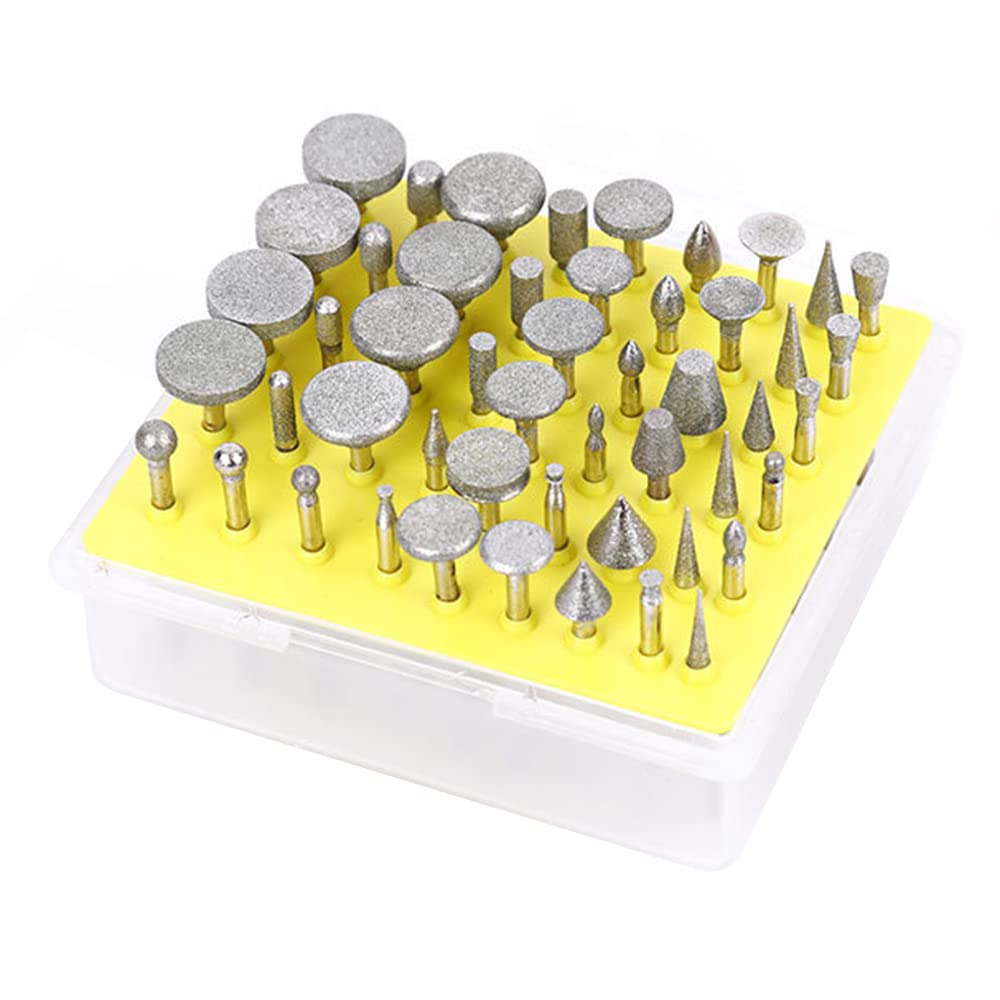 50pcs/set Diamond Drill Bit Burr Set Grinding Head for Rotary Tool Crafts Rocks Marble Porcelain Hand Drill Jewelry Making Lapidary Engraving with Storage Box