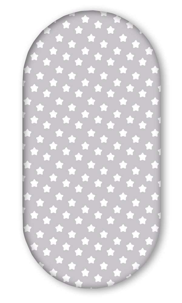 Babymam Big White Stars On Grey Cotton Fitted Sheet 80X38cm Printed Design For Baby Moses Basket Bassinet Crib Baby Nest Pod Toddler Cotbed Travel Cot Sheets Cot Bedding (Big White Stars On Grey)