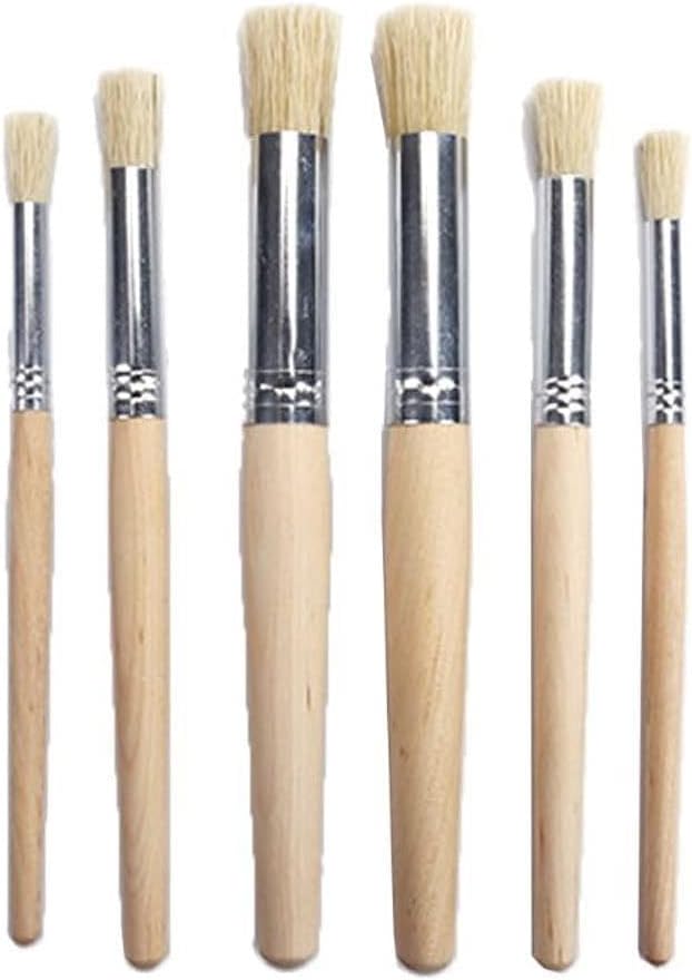 6pcs/Set Watercolor Painting Stencil Brush Different Size Wooden Handle Kids Student Art Supplies