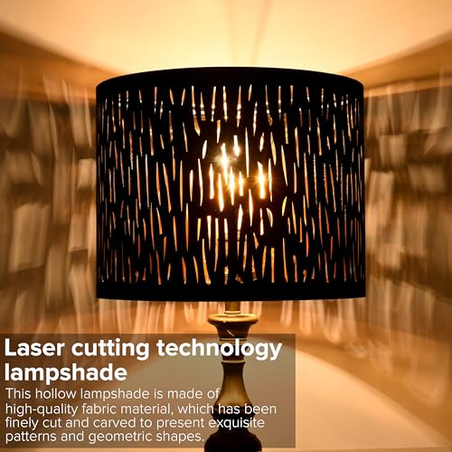 Go&So Goso Black Lamp Shades Set Of 2, Drum Lamp Shades With Etching Crystal Design,13 "Top X 13 Inch Bottom X 10 "High" thumb #2