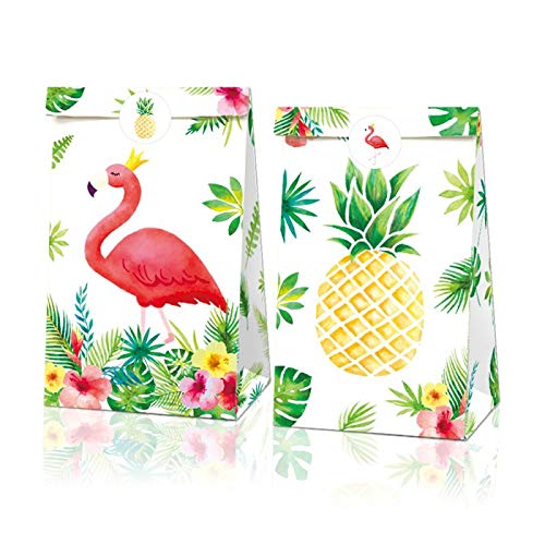 24 Pack Flamingo Party Paper Gift Bags Pineapple Candy Treat Bags, Hawaii Theme Party with Flamingo and Pineapple Stickers for kids Flamingo Birthday Party Supplies Baby Shower Summer Decorations