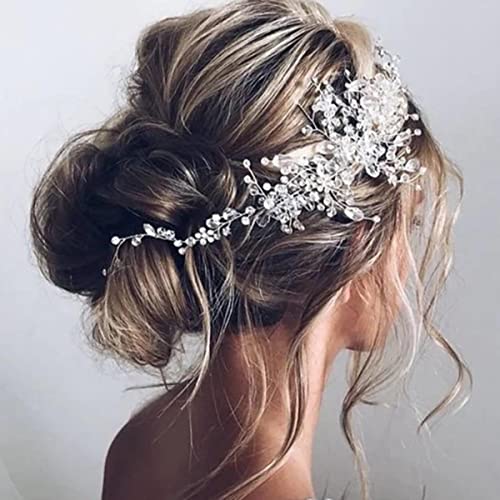 Bufenia Kristall-Braut-Kopfschmuck Blume Silber Braut Haarrebe Hochzeit Haarschmuck für Frauen Cover