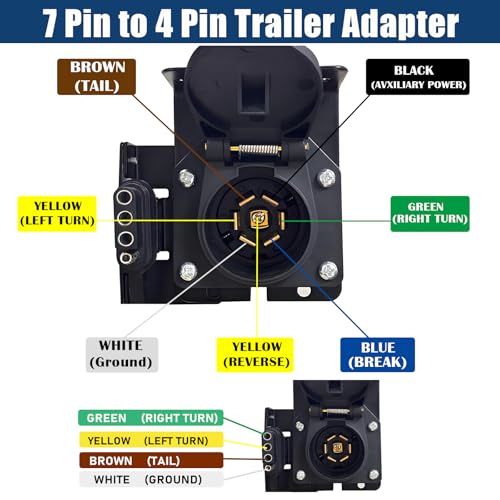 Image of 7 Way Trailer Plug 7 Pin to 4 Pin Trailer Adapter 7 Pin Trailer Connector, Vehicle-Side 4 Flat to Trailer-Side 7 Blade and 4 Pin Dual-Output Connector with Mounting Bracket for RV Truck