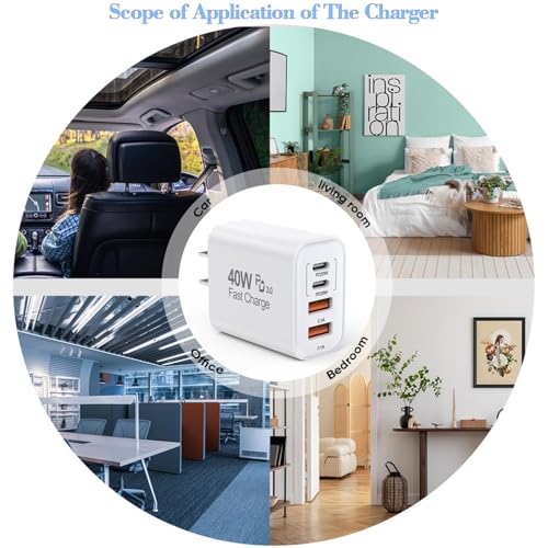 Image of USB C Wall Fast Charger Block,40W 4-Port Type C Fast Charging Dual Type C+Dual USB-A Plug Multiport Charger Brick for iPhone 17 /16 /15 /14 /13 /12 Pro Max, iPad, Galaxy