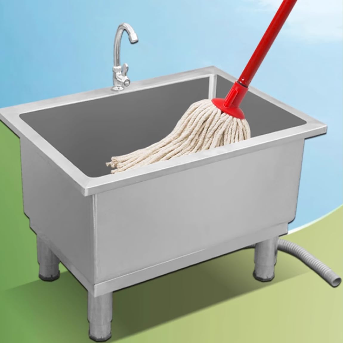 AYCDL Stainless Steel Commercial Mop Sink - Deep Utility Tub with Mop Bucket for Laundry Room, Kitchen, Restaurant, Business, Garage - 80x50x50cm Slop Basin,80x50x50cm