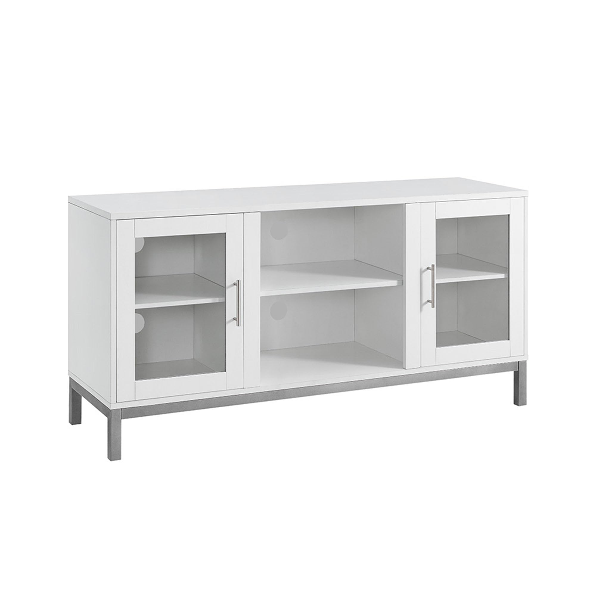 Walker EdisonModern Glass and Wood Universal TV Stand with Open Storage For TV's up to 58" Flat Screen Living Room Storage Entertainment Center, 52 Inch, White