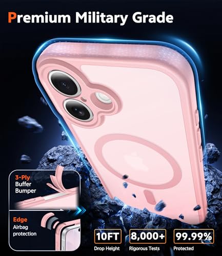 Image of FNTCASE for iPhone 17 Case Matte: Magnetic Phone Cases with Screen Protector Drop Proof Compatible with Magsafe Slim Anti Yellowing Rugged Shockproof Protective Translucent Cell Cover (C-Pink)