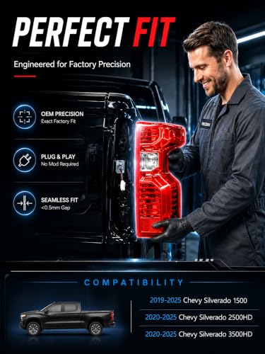Image of Halogen Tail Lights Assembly Right Passenger Fit Chevy Silverado 1500 2019 2020 2021 2022 2023 2024 2025 Chevrolet 2500 3500 HD 2500HD 3500HD Rear Brake Back Up Lamp Taillight Lens GM2801308