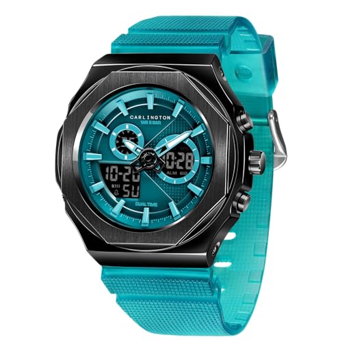 Image of Carlington Velocity Series Analog-Digital Sports Watches for Men and Boys with Alarm, Stopwatch, Backlit Display, Dualtime, Silicone Rubber Strap, Water & Shock Resiatant - CT 8102