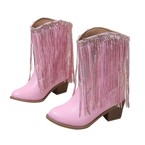 Girls Mid Calf Boots Kids Boots Tassel Sequin Princess Boots Low Heel Fall Boots Lightweight Slip On Cowgirl boots2