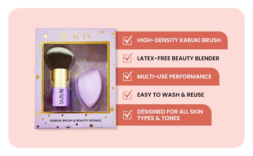 BUNGALOW BEAUTY Premium Kabuki Brush & Blender Set | All Face Makeup & Foundation Brush for Liquid, Cream and Powder Face Makeup | Wet or Dry Makeup (Purple) 2