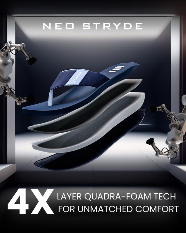 Image of ELEVAR Neo Stryde Men's Flip-Flops with QuadraFoam Cushioning Super Soft & Comfortable EVA Slippers for Men Stylish Indoor & Outdoor Slippers with Arch Support & Lycra Lining for All-Day Comfort