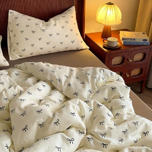 Lanqinglv Bettwäsche 135x200 cm Mädchen mit Schleifen Schwarz Weiß Bettwäsche aus Microfaser… – Ansicht 4
