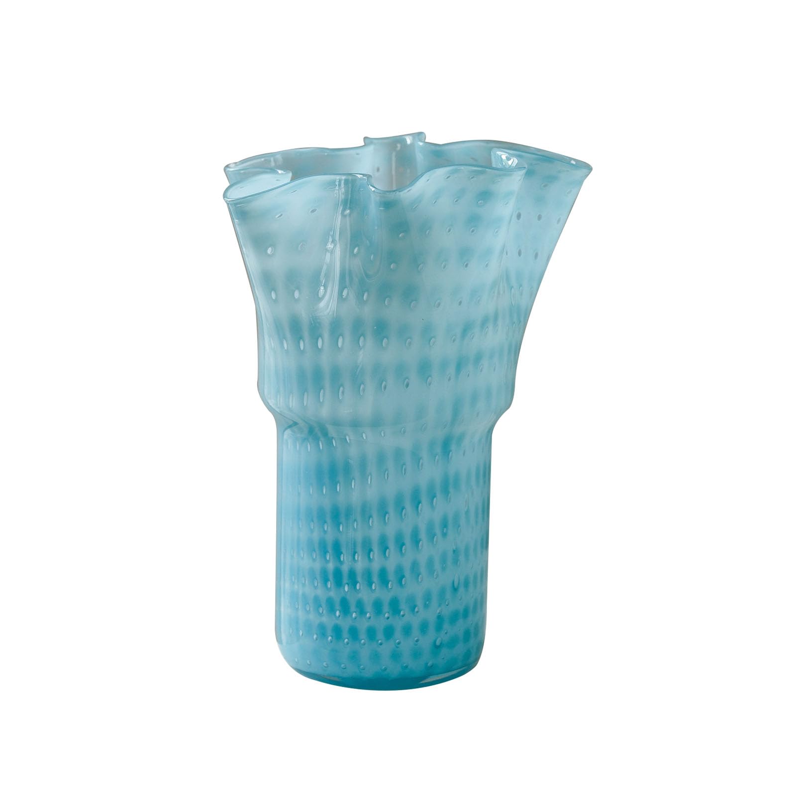 Wide Mouth Art Vase, Fashion Decorative Vase with Texture Pattern, Ornament for Fresh Flowers, Dried Flowers, Glass, Size 18 * 18 * 31CM(Size:18 * 18 * 31CM,Color:Blue)