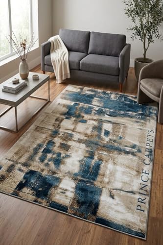 Image of Modern 4x6 Feet (120x180 CM) Silk Touch Carpet for Living Room | Washable Anti-Skid | Multicolor Abstract Art Pattern | Stain-Resistant Floor Rug for Drawing Room Hall