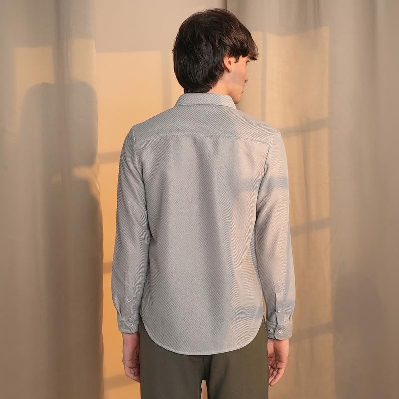 Image of CAHOOT Men's Veined-Textured Shirt | Casual Wear | Spread Collar | Long Sleeve | Button Closure | Shirt Crafted with Comfort Fit for Everyday Wear