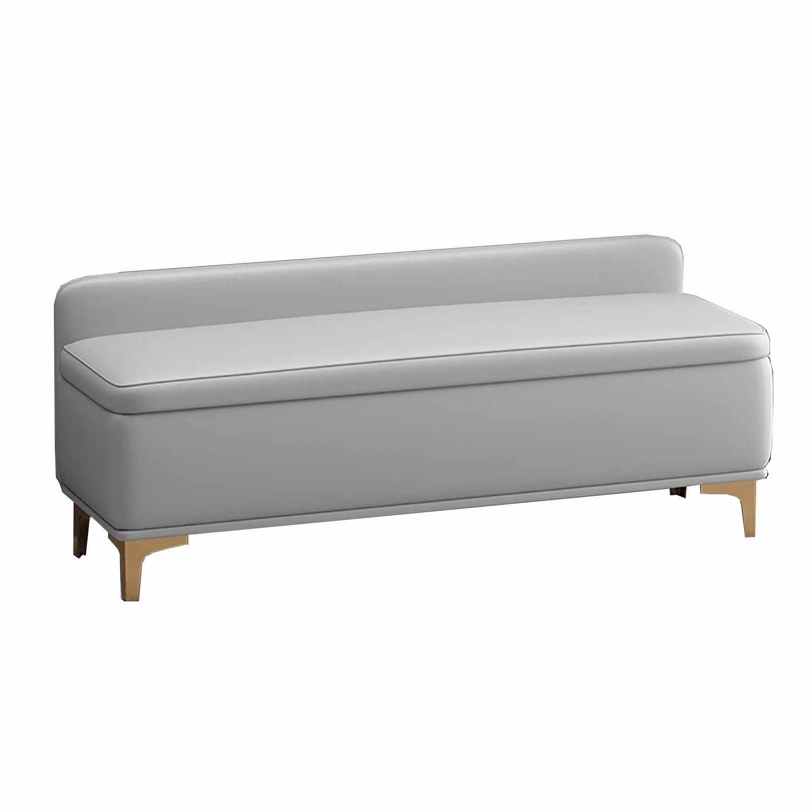 Banc de rangement coffre bout de lit tissu gris 60 cm pieds métal salon
