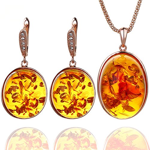 Yfnfxl Womens Round Resin Stone Jewelry Set Vintage Orange Necklace Earrings Jewelry Gift Sets (Orange)