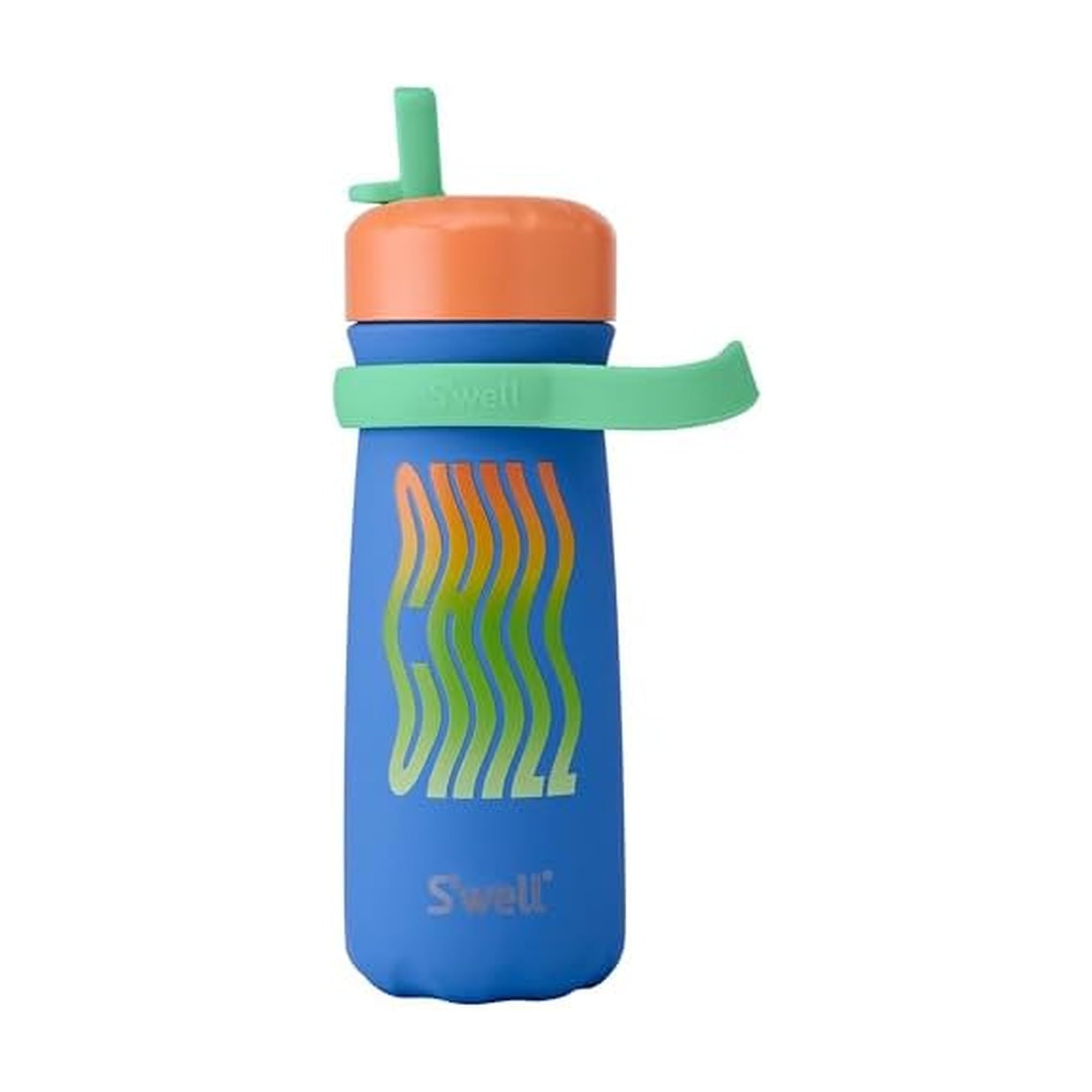 S'well Stainless Steel Kids Traveler with Flip Straw Lid, 16oz, Blue Chill, Triple Layered Vacuum Insulated Containers Keeps Drinks Cold for 24 Hours, BPA Free, Easy Carrying On the Go