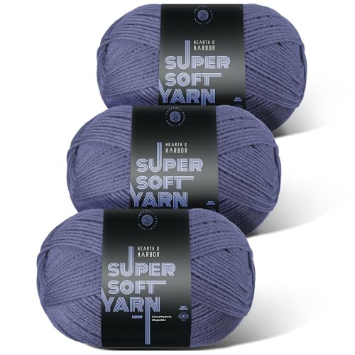 Image of Acrylic Yarn for Crocheting & Knitting - Soft Crochet Yarn for Crocheting, 3 Pack of 370 Yards, Perfect for Crafts & Amigurumi, Medium Worsted Weight 4, Denim