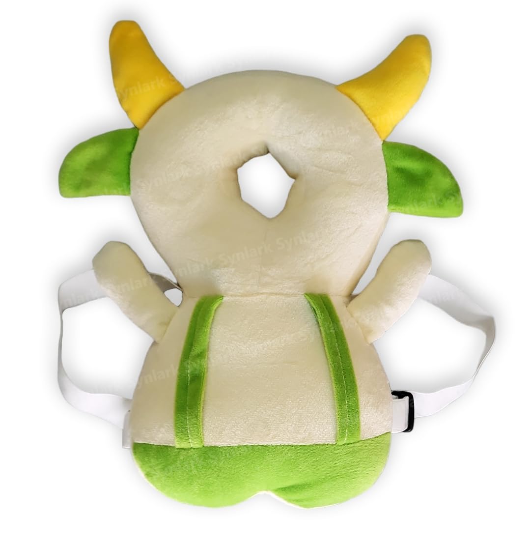PSEUDO Baby Head Protector Cushion Plush Soft Toy Early Learning Toy Fall Protection Helmet Baby Head Protector Child Adjustable Shoulder Strap (Green-Cow)-image-21