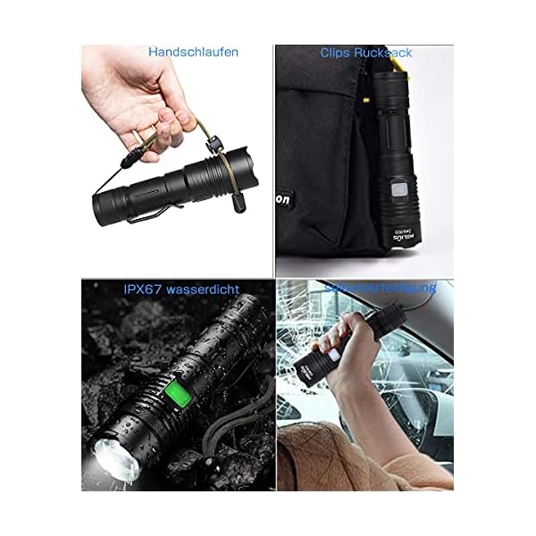 【2022 Upgrade】Helius led taschenlampe extrem hell usb aufladbar high Lumens Taschenlampen 5 Modis Zoombar Taktische… – Bild 7